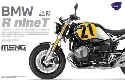 Meng Model Modelbouwpakket Auto - MENG MT003U BMW RnineT Option 719 Black Storm Metallic/Vintage - Pre Coloured Plastic - 1:9 - Modelbouw