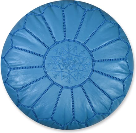 Leren Poef - Turquoise - Handgemaakt en uniek - Gevuld geleverd