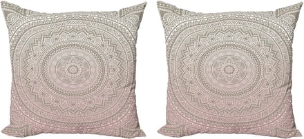 ABAKUHAUS Mandala kussensloopset (2 stuks), Indiaas thema, 45 cm, lichtroze wit beige