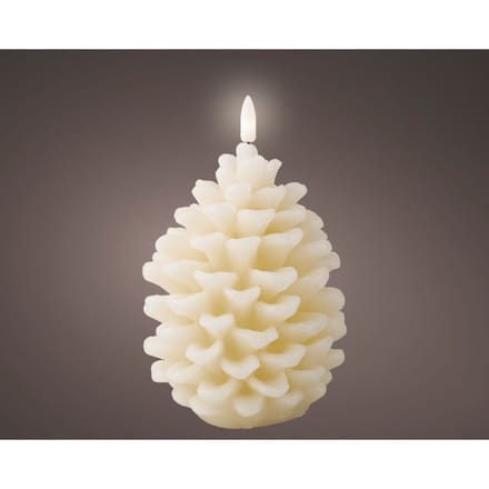 LED kaars dennenappel crème met vlam-effect - ø10,5x15,6 cm
