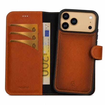 Pulledro geschikt voor iPhone 17 Pro Max Uitneembare Lederen BookCase - MagSafe - RFID - Burned Cognac