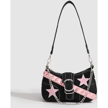 Sac à bandoulière en forme de baguette avec ceinture rose et étoile, design de niche, sac à chaîne sous les bras pour fille gray