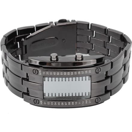 LED Horloge Unieke Binaire Tijdweergave Bolle Boogstructuur Waterdicht LED Polshorloge zwart