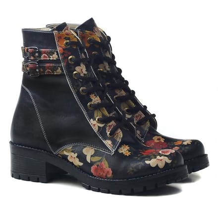 Goby Blossom Elegance Dames Veterboots - Handgemaakt Vegan Leer - Maat 38