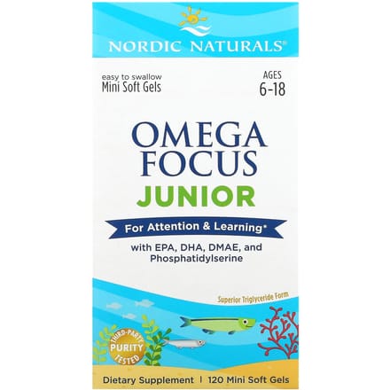 Nordic Naturals, Omega Focus Junior, leeftijd 6-18, 120 mini softgels