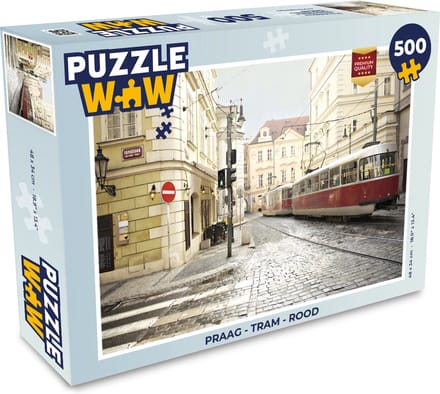 Puzzel Praag - Tram - Rood - Legpuzzel - Puzzel 500 stukjes