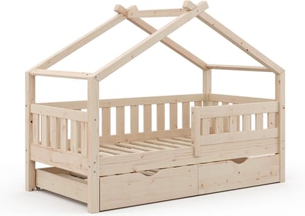Vitalispa Design Huisbed – 80x160 cm met logeerbed Natuurlijk hout