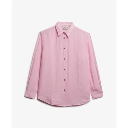 Superdry Premium Linen Slim Overhemd Met Lange Mouwen Roze M Vrouw