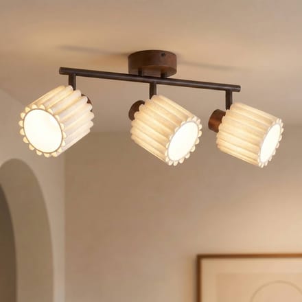 Lindby - buitenspot - 3lichts - walnoothout, linnen - H: 17 cm - E14 - Donker hout, beige