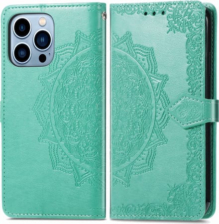 Bookcase geschikt voor Apple iPhone 13 Pro Max - Groen - Bloemen - Portemonnee Hoesje