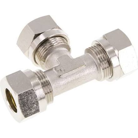 15L Vernikkeld Brass T-stuk Snijringkoppeling 70bar ISO 8434-1