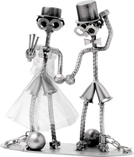 Metalen Cadeaubeeldje Geketend Bruidspaar Moermannetje Verjaardag Cadeau Beeldje Relatiegeschenk