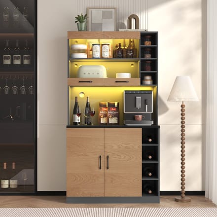 Keukenkast - 100x47x187 cm - Buffet met LED - Ruimte voor Magnetron - Hout - Bruin