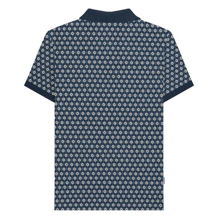 Lambretta Heren Rondel Geometrisch Groot & Lang Poloshirt (Marine / Zilver)
