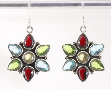 Zilveren oorbellen met multi color edelstenen