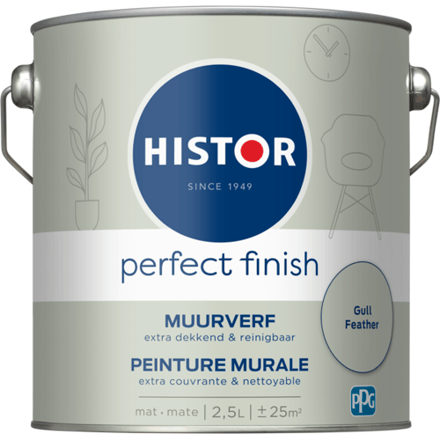 Histor Perfect Finish Muurverf Mat - Perfecte Dekking - Geurarm - 2.5L - Gull Feather - Lightgrijs