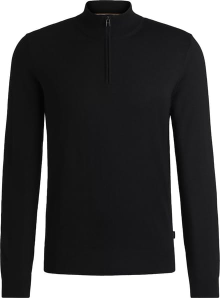 BOSS Ebenji regular fit schipperstrui wol - heren trui middeldik met korte rits - zwart