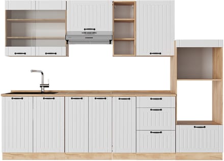Vicco Fame-Line Complete keukeneenheid – 280 cm, WB Eik Wit Landhuis