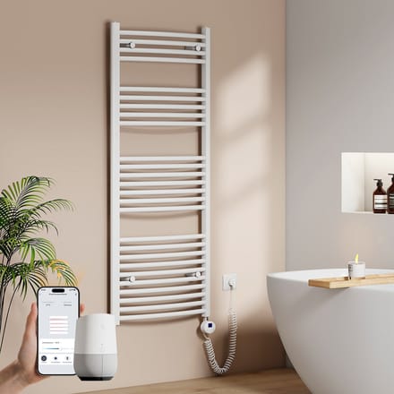 EMKE Elektrische Handdoekradiator - Slimme Bediening - APP Week Timer - 140x60cm - 600W - Glans Wit