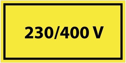 230/400 V bord met tekst 100 x 50 mm