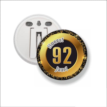 Button Met Clip 58 MM - Hoera 92 Jaar