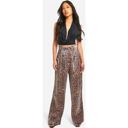 boohoo Dames High Waisted Leopard Straight Leg Trouser | Luipaardprint | Maat: Medium