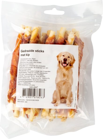 Gedraaide stick met kip 12 cm - Zak 20 stuks