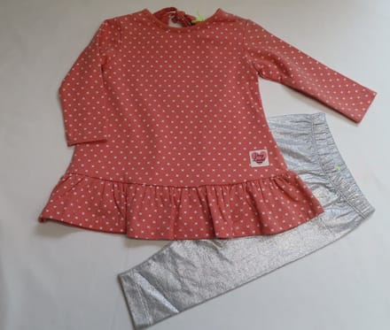 Ensemble - Meisje - Jurk orange + legging glitter grijst - 1 jaar 80