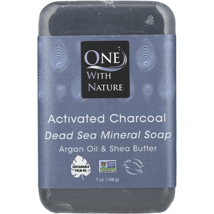 One with Nature, Triple Milled Mineral Soap Bar, Activated Carbon, 7 oz (200 g) gray
