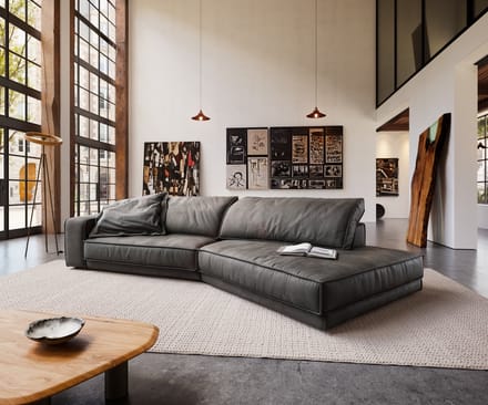 Big-sofa Snoosh microvezel zwart vintage 400x150 cm Recamiere rechts