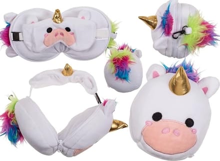 Pluche reiskussen met oogmasker Eenhoorn