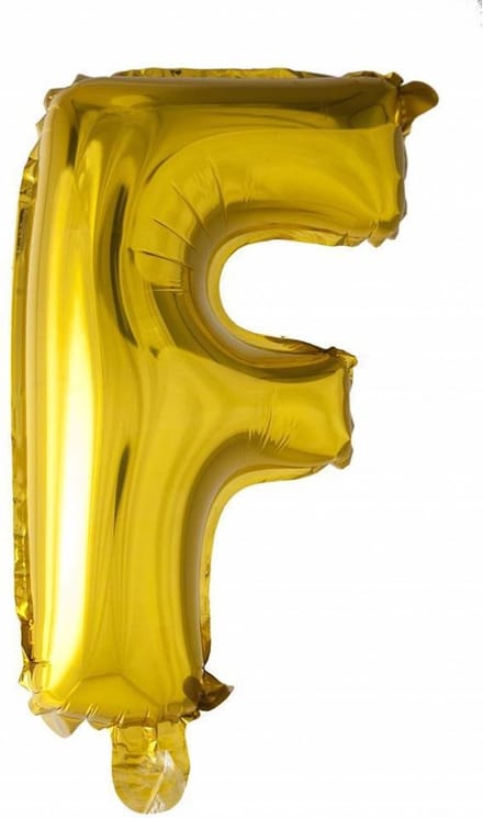 Folie Ballon Letter F Goud 41cm met Rietje