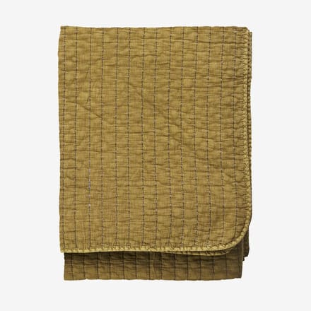 Madam Stoltz - Doorgestikte Katoenen Plaid - Mosterd goud - 130x180 cm