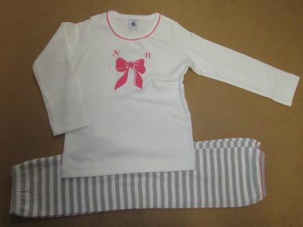 Petit Bateau - Pyjama - Meisje - Wit - Strik - Broek streep - 6 jaar 114