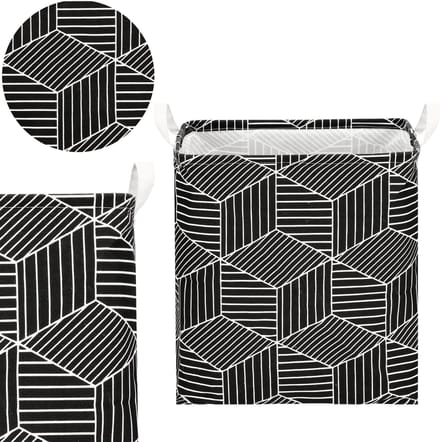 Springos Opbergmand - Speelgoedmand - Kledingmand - Organizer - Handvatten - Zwart - Wit