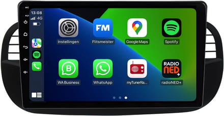 CarPlay autoradio voor Fiat 500 (2007 t/m 2015) | Zwart | Draadloos Apple CarPlay & Android Auto | 2GB + 32GB | 8-Core | Android 13 | Davilon | Bluetooth & Wifi