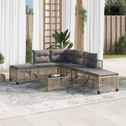 vidaXL - 3-delige - Loungeset - met - kussens - poly - rattan - gemengd - beige