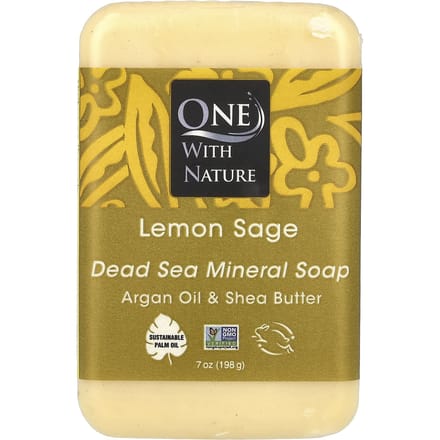 One with Nature, Drievoudig gemalen minerale zeepreep, Citroen Salie, 7 oz (200 gram) yellow