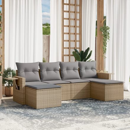 vidaXL - 6-delige - Loungeset - met - kussens - poly - rattan - beige
