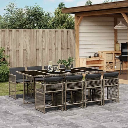 vidaXL - 9-delige - Tuinset - met - kussens - poly - rattan - grijs