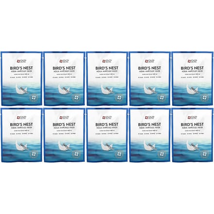 SNP, bird's nest, aqua ampoule beauty mask, 10 sheet masks, 25ml (0.84fl oz) blue