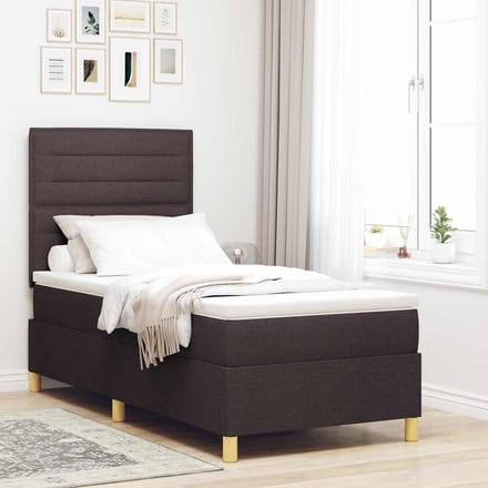 vidaXL - LED - Box - Spring - Bed - met - hoofdeinde - Donkerbruin - 90 - x - 200 - cm - Stof