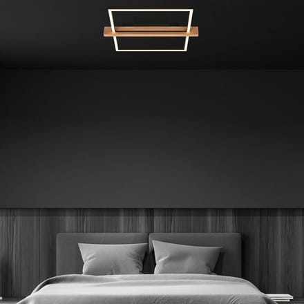 Briloner LED plafondlamp Moldura, 43 x 35 cm, hout, metaal, zwart