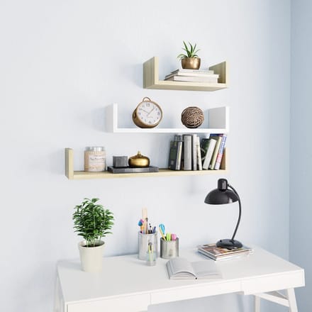 vidaXL - Wandschappen - 3 - st - bewerkt - hout - wit - en - sonoma - eikenkleur