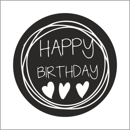 Sticker - "Happy Birthday" - Etiketten - 47mm Rond - Wit/Zwart - 500 Stuks