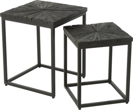 J-Line bijzettafel Shanil - hout/ijzer - zwart - set van 2