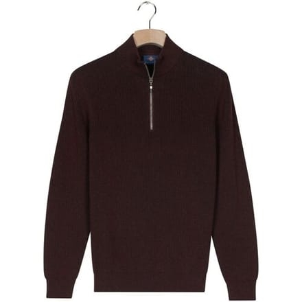 Baileys Trui Half Zip Uni Color Plated Rib Knit Dark Mauve / male