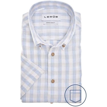 Ledûb Overhemd Cotton-Linen Blend Check Blauw / male