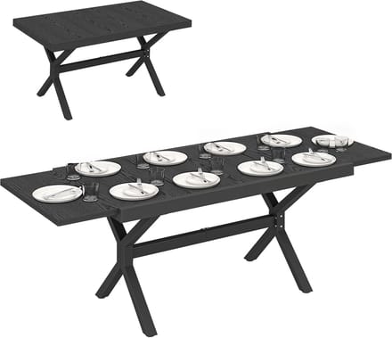 Outsunny uitschuifbare eettafel voor buiten - Aluminium, staal - 214 x 85 x 73 cm - Donkergrijs