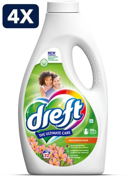 4 x Dreft Vloeibaar Wasmiddel Amazone Regen 32 Wasbeurten - 1,4 liter